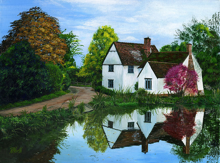 Cottage reflection arcrylic painting